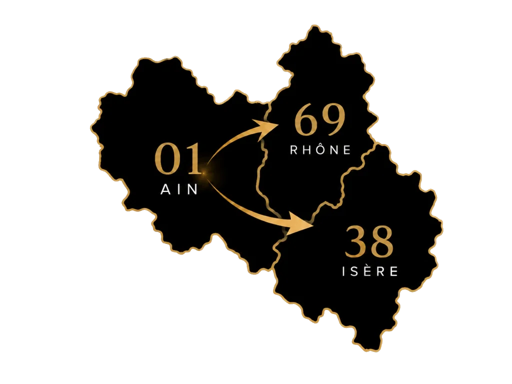 Zone d'intervention de Renov' Conception : Ain (01), Rhône (69) et Isère (38)
